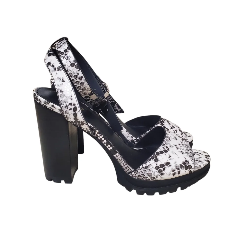 Aldo Black and White Snakeskin Slingback Block Heels